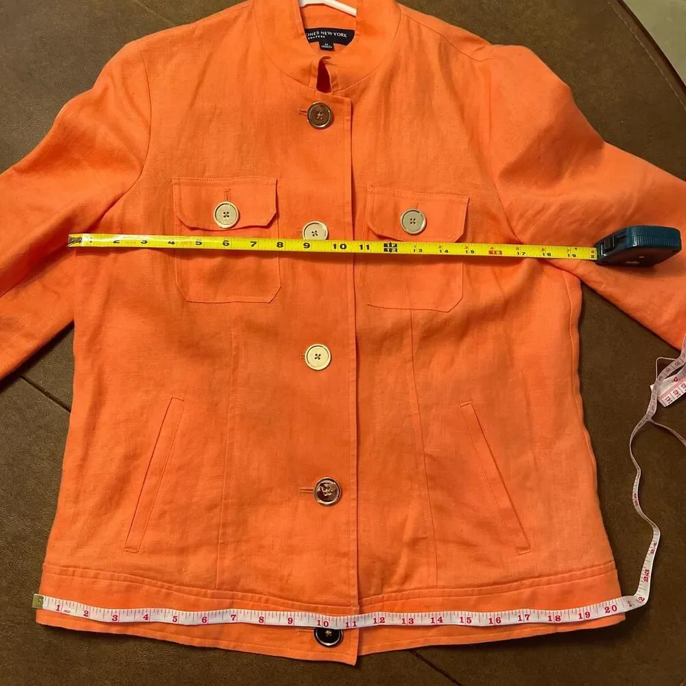 Jones New York Women's Orange Linen Light Jacket Sz M Euro-Summer office wear